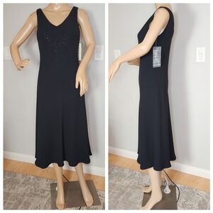 NWT Amanda Smith Black Sleeveless Midi Dress Embellished Rhinestone Bodice 8P